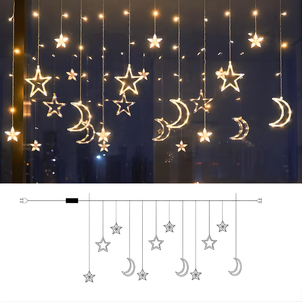 Cozy White Star Curtain Lights for Holiday Celebrations
