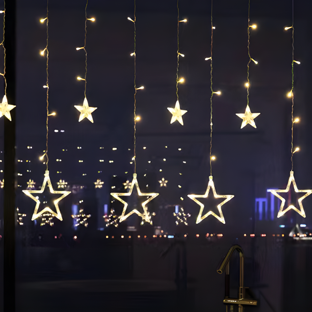 Cozy White Star Curtain Lights for Holiday Celebrations