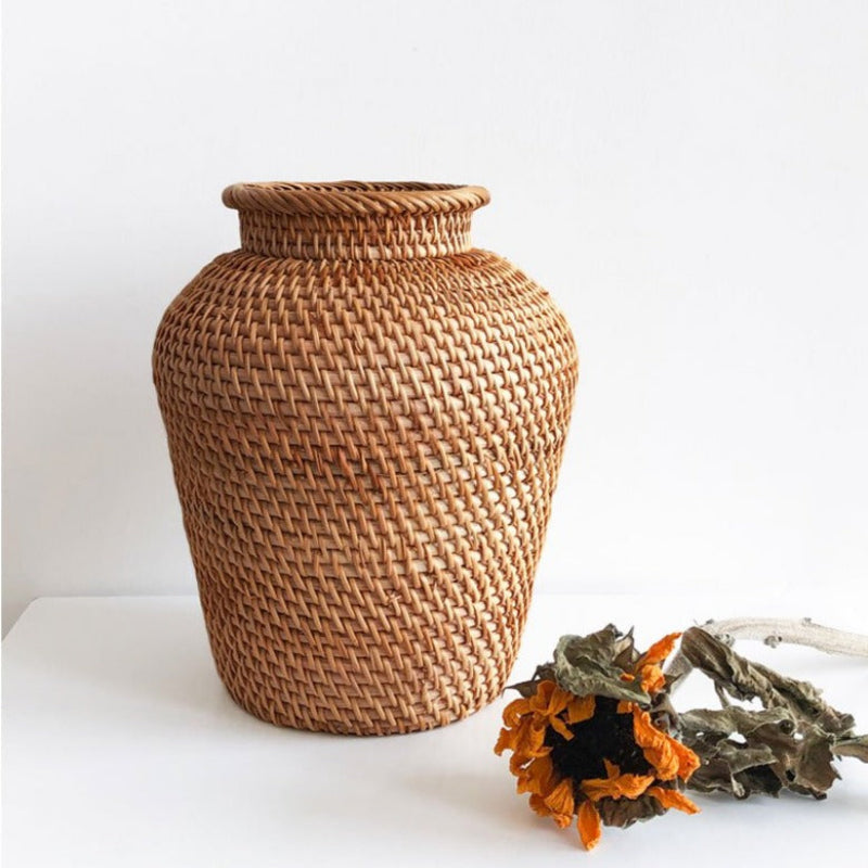 Handcrafted Rattan Decorative Vase in Earthy Tones