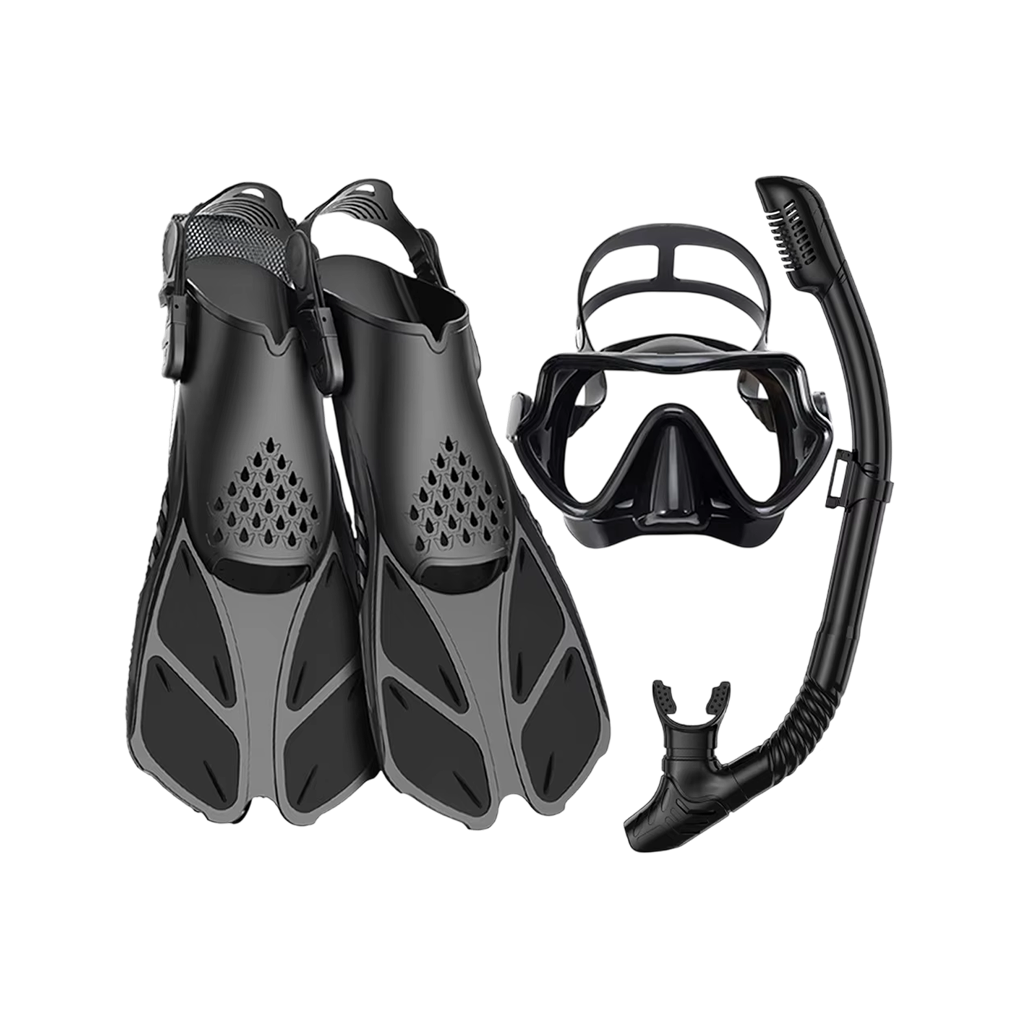 Panoramic Snorkeling Gear with Tempered Glass Mask, Adjustable Fins, Anti-Fog