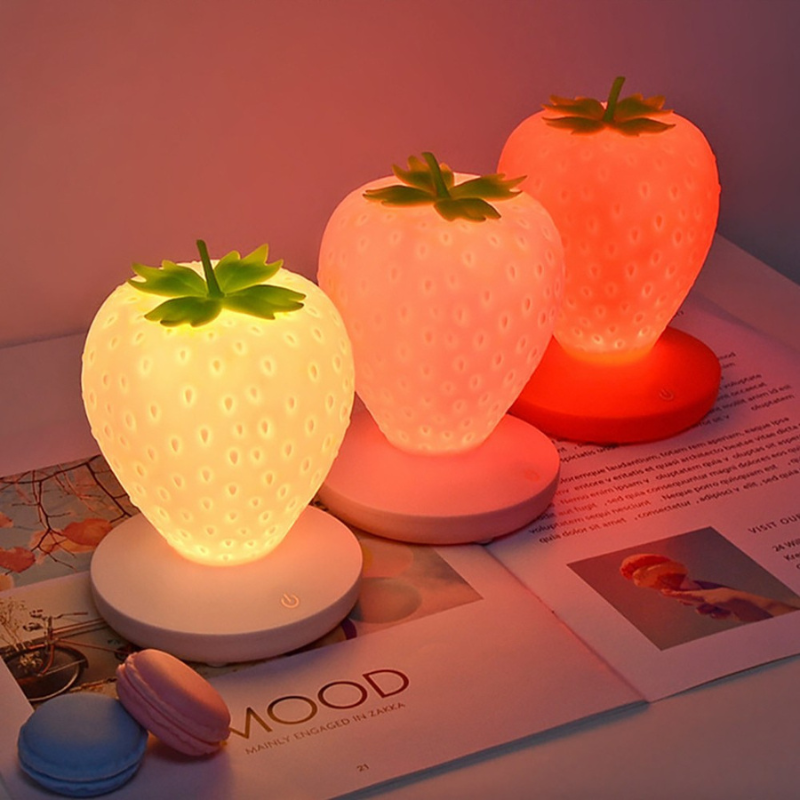 Adjustable Brightness Touch-Lamp – Rechargeable LED Strawberry Design