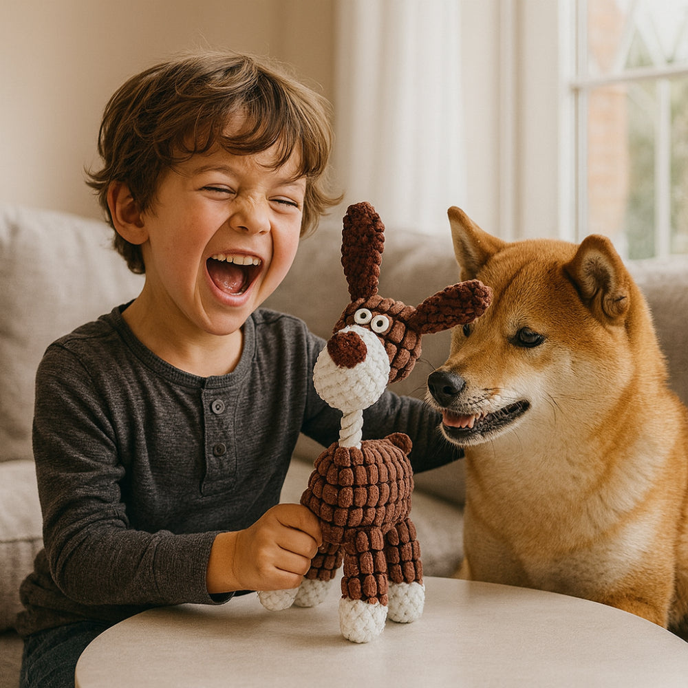 Interactive Plush Animal Rope Dog Chew Toy with Squeaker
