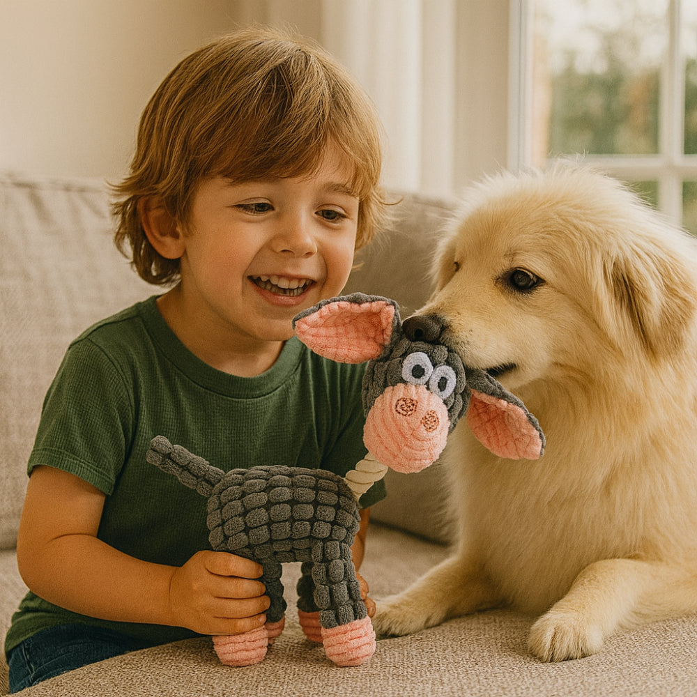 Interactive Plush Animal Rope Dog Chew Toy with Squeaker