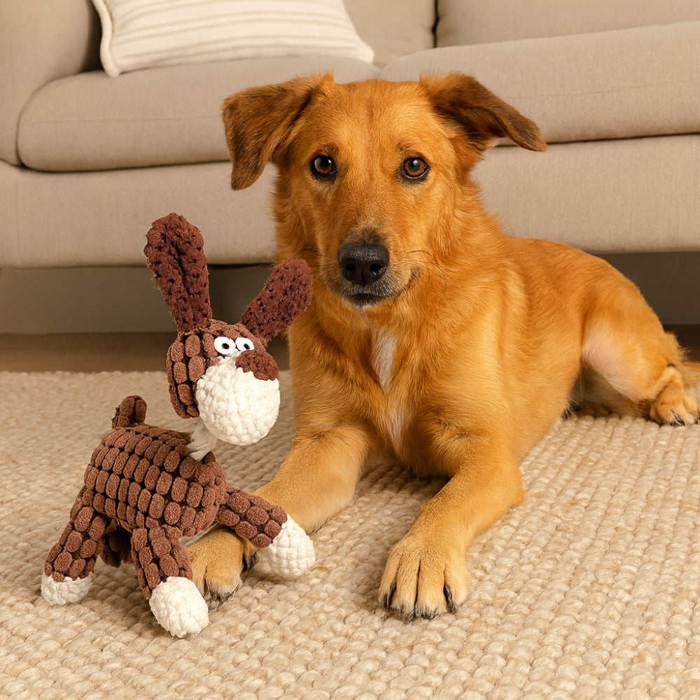 Interactive Plush Animal Rope Dog Chew Toy with Squeaker