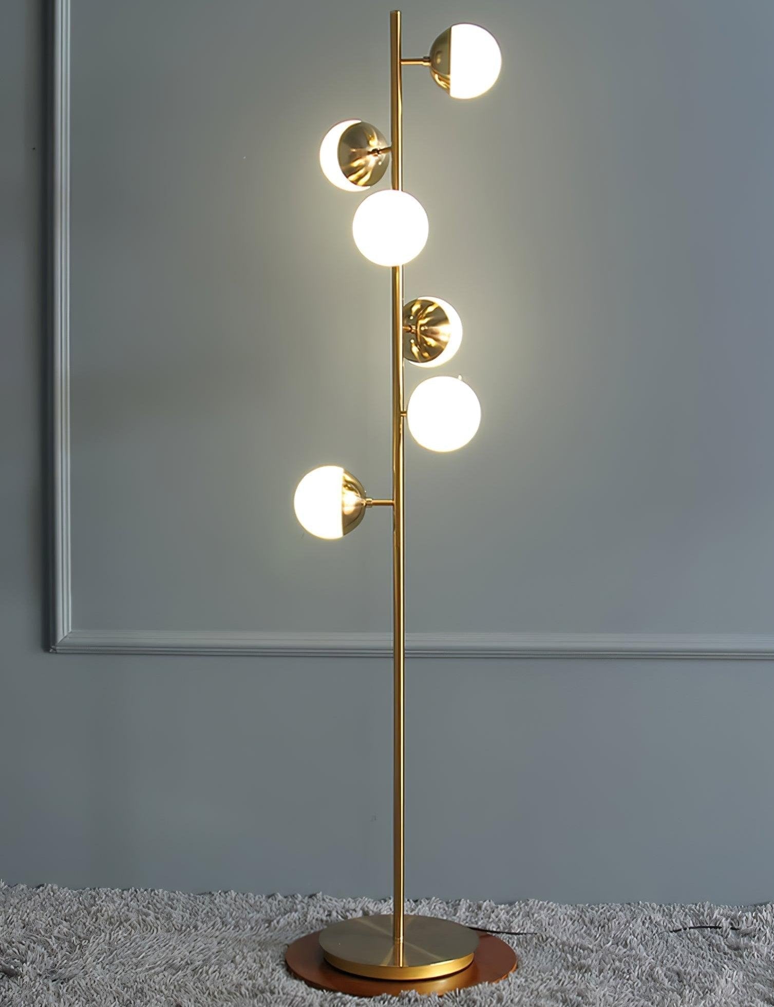 LuxeSphere LED Floor Lamp with Glass Accents on Gold Stand