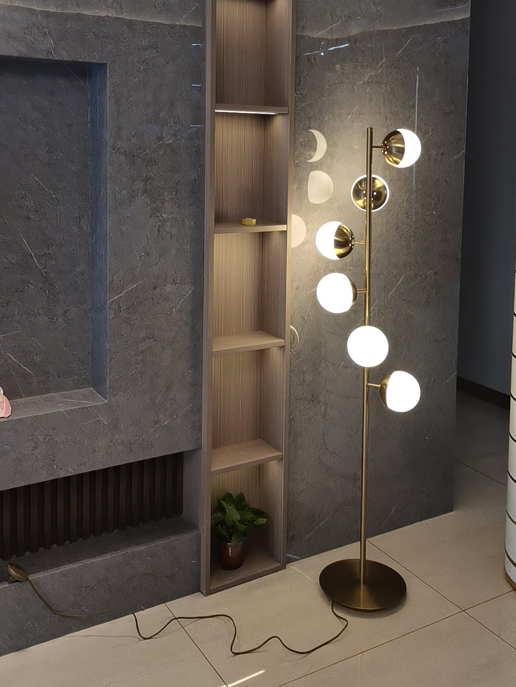 LuxeSphere LED Floor Lamp with Glass Accents on Gold Stand