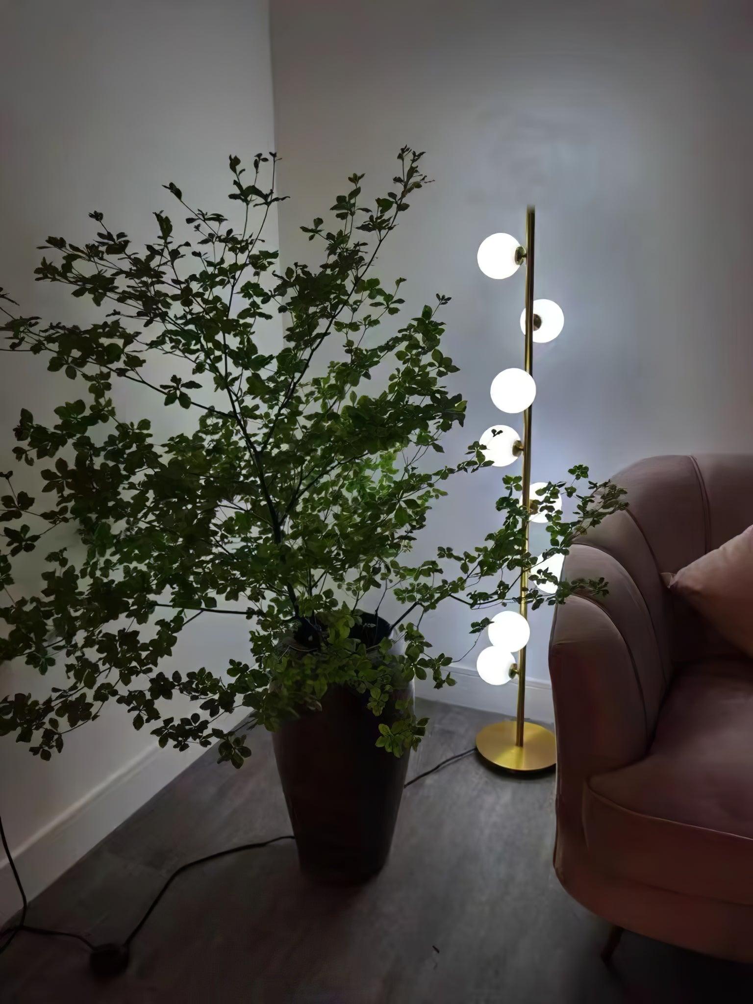 LuxeSphere LED Floor Lamp with Glass Accents on Gold Stand