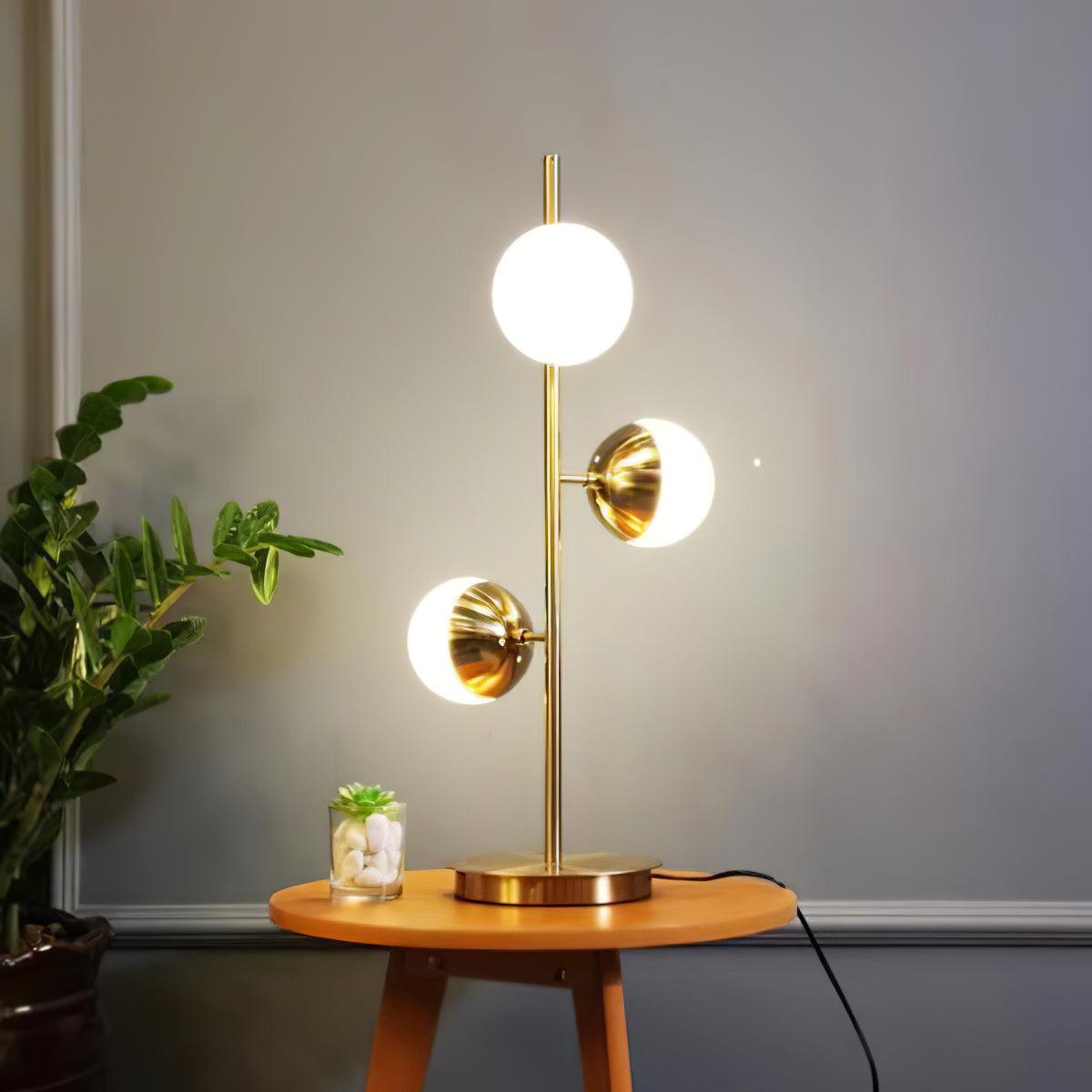 LuxeSphere LED Floor Lamp with Glass Accents on Gold Stand