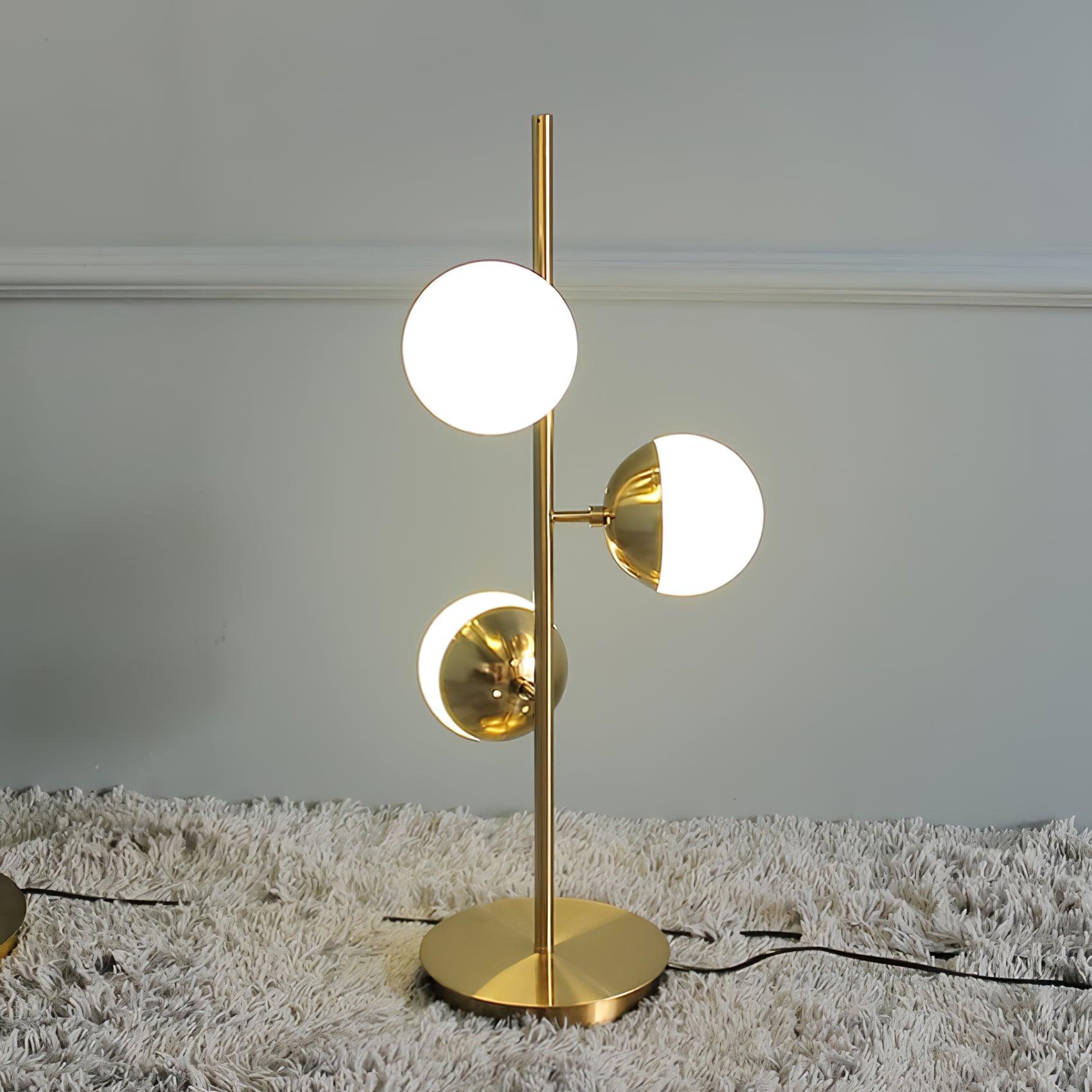 LuxeSphere LED Floor Lamp with Glass Accents on Gold Stand