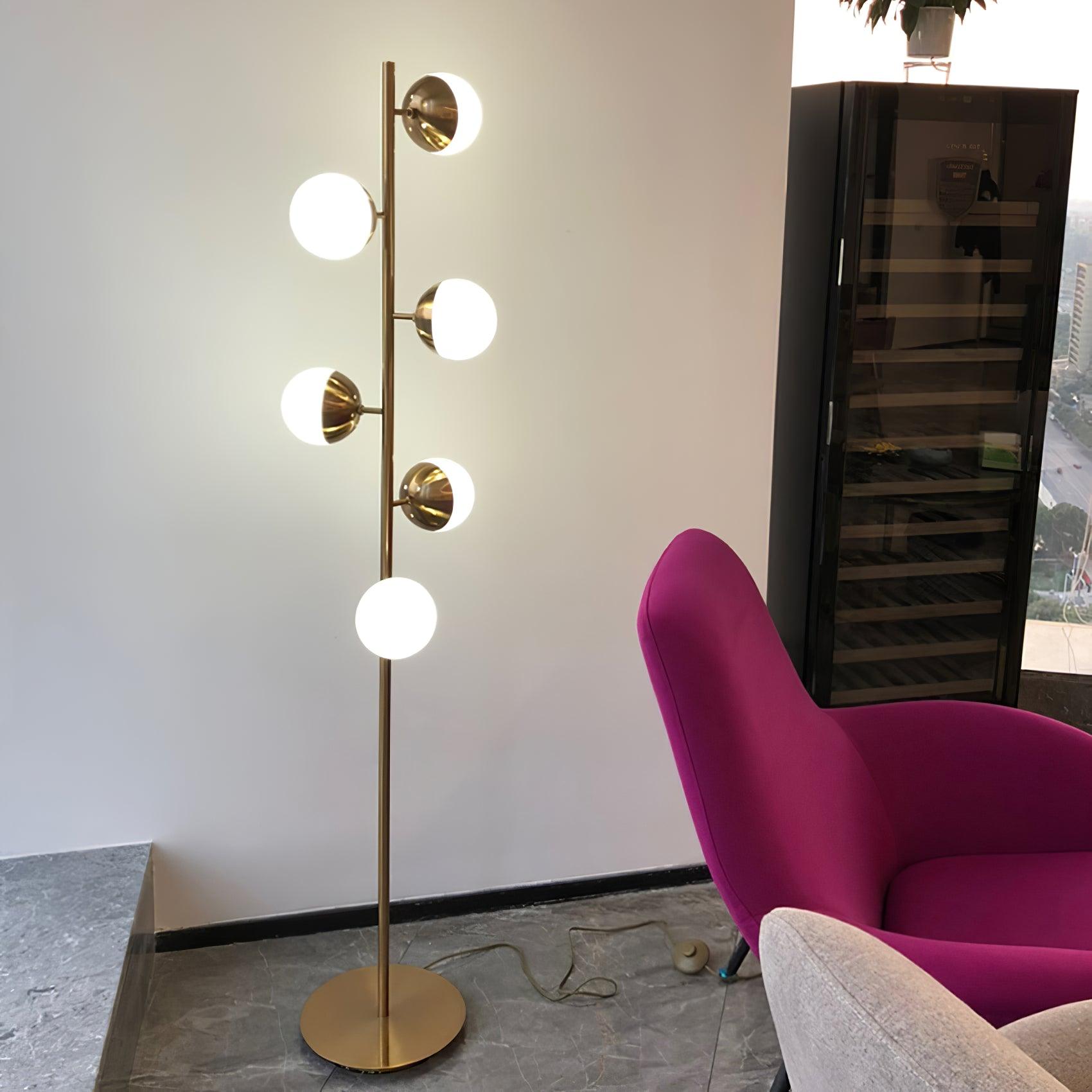 LuxeSphere LED Floor Lamp with Glass Accents on Gold Stand
