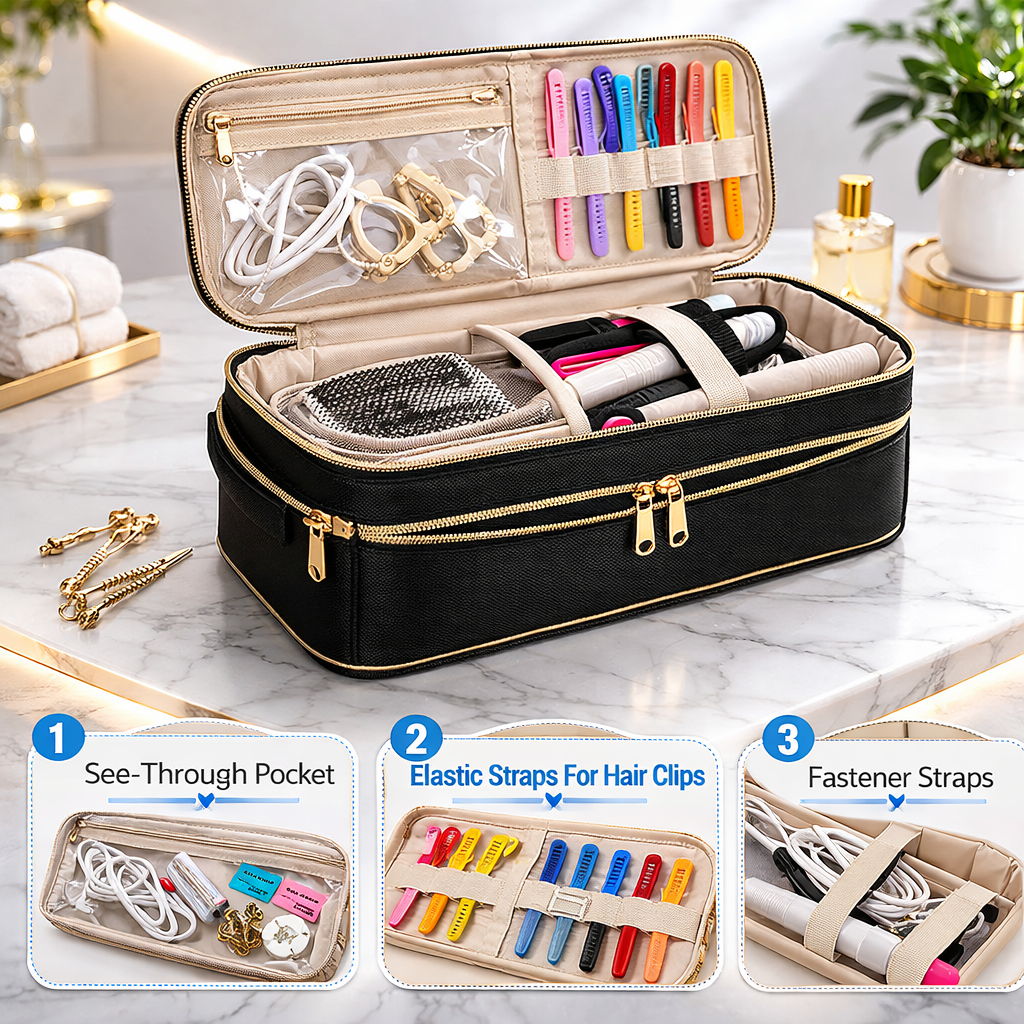 Dual-Compartment Travel Case for Hair Styling Essentials