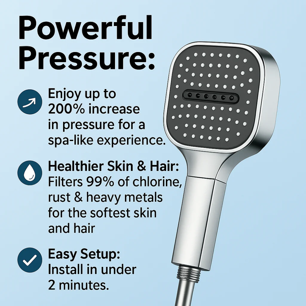 High-Pressure Showerhead with Water Filtration and Turbo Spray