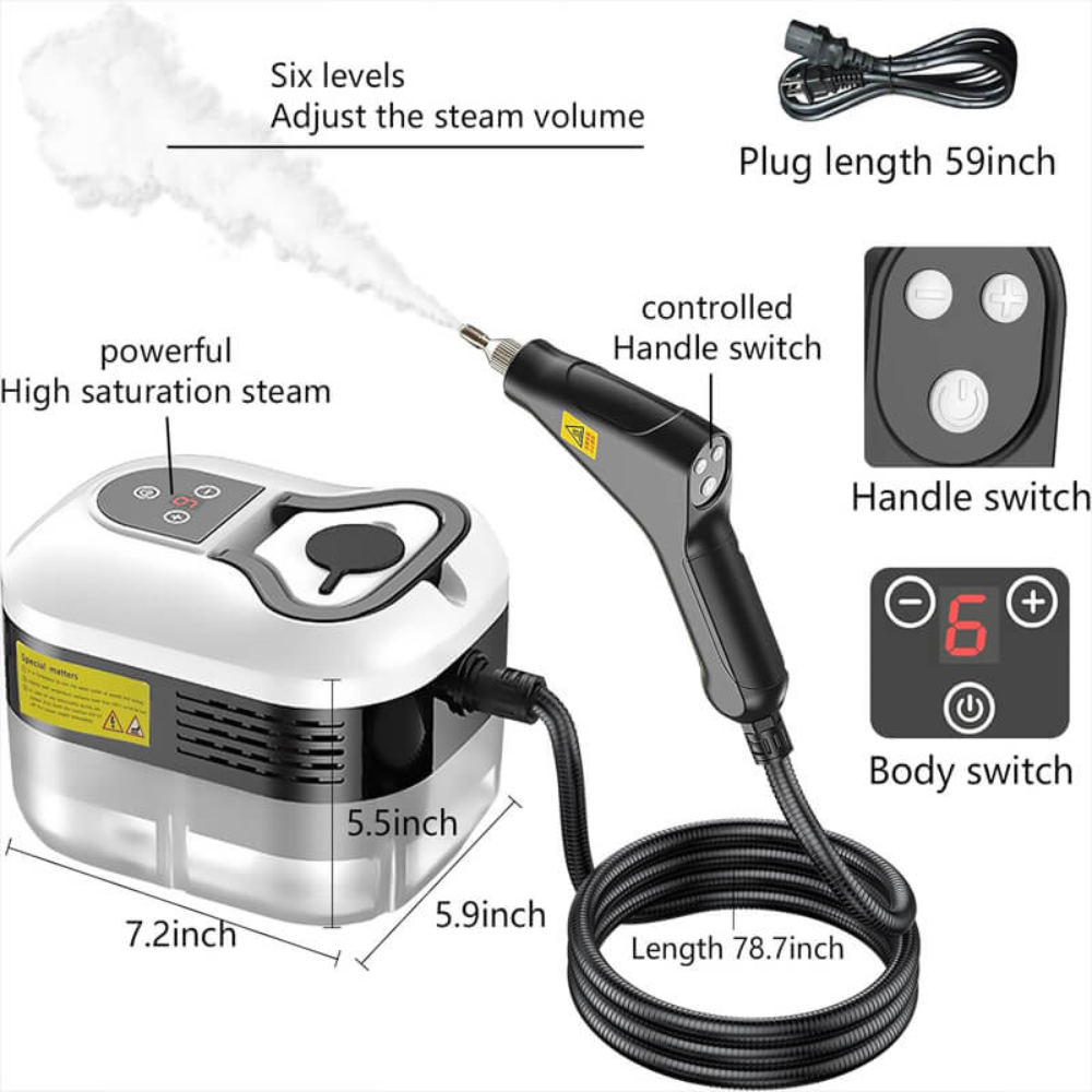 Portable 2500W High-Pressure Steam Cleaner with 4 Nozzles