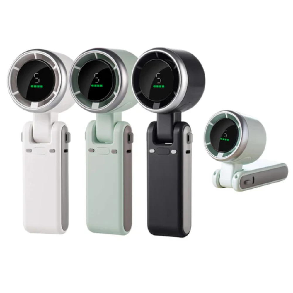 Handheld Turbo Fan with Digital Screen – Foldable and Portable