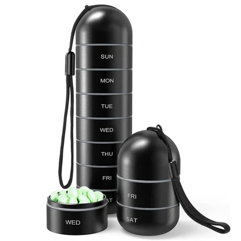 Travel-Friendly Aluminum Pill Organizer for 7 Days - Compact Storage