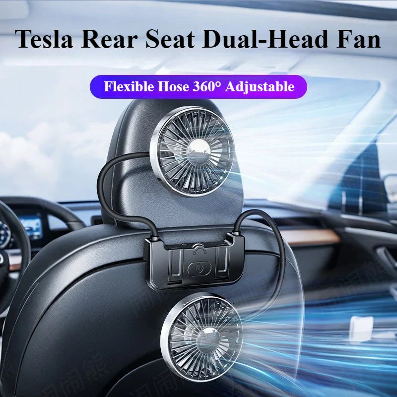 360° Rotating Dual Car Fan | USB-C Powered | Adjustable Airflow for Rear Seats