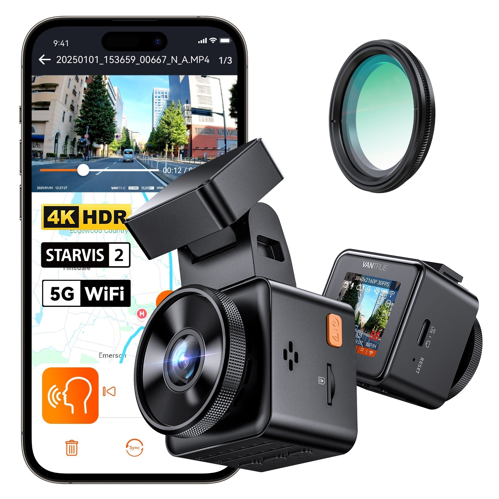 Compact 4K Car Camera with GPS, 5GHz WiFi, Night Vision, 24/7 Parking