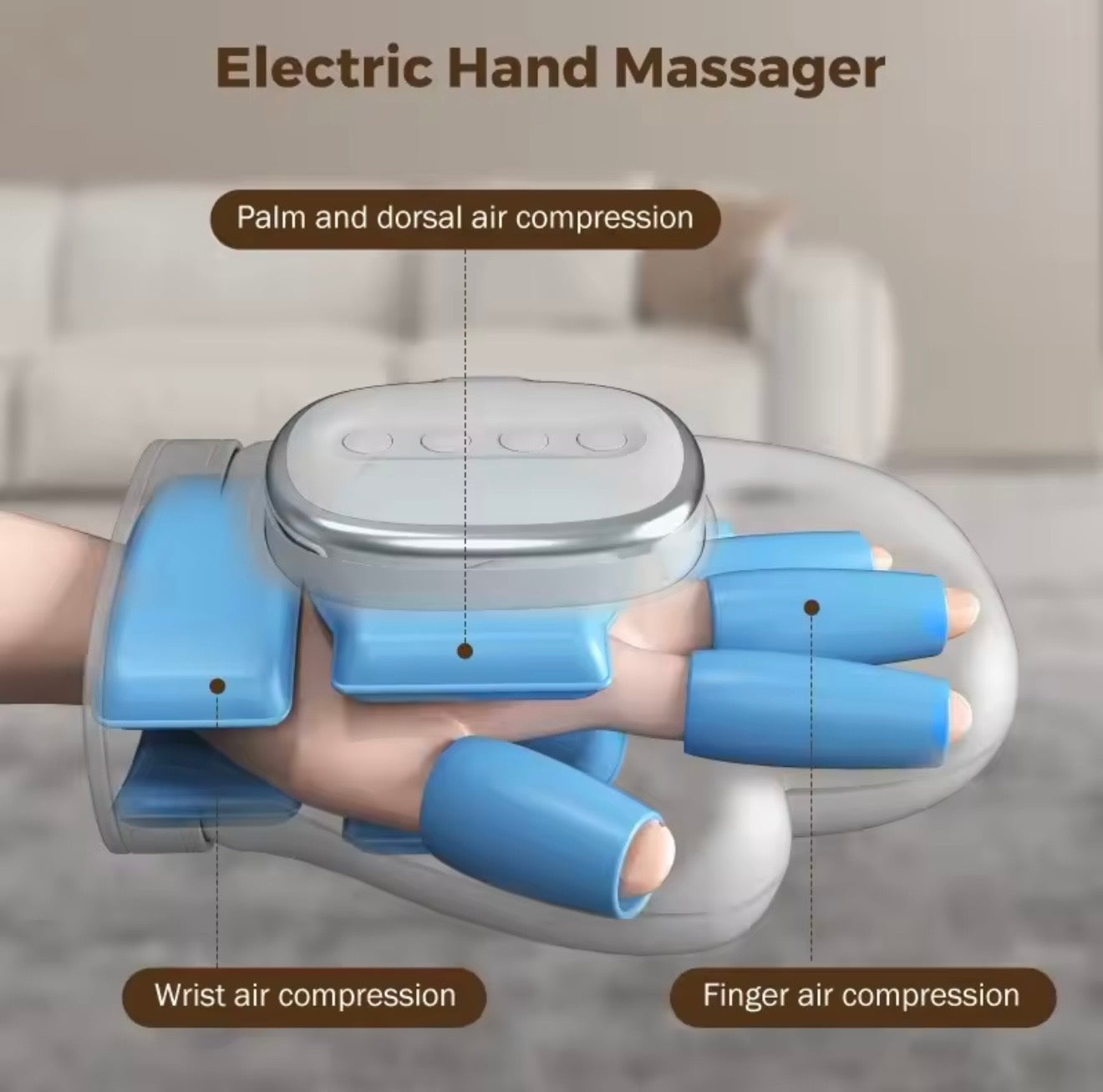 Hand Massager with Air Compression, Heat, 3 Settings & 5 Intensities, 2000mAh Rechargeable
