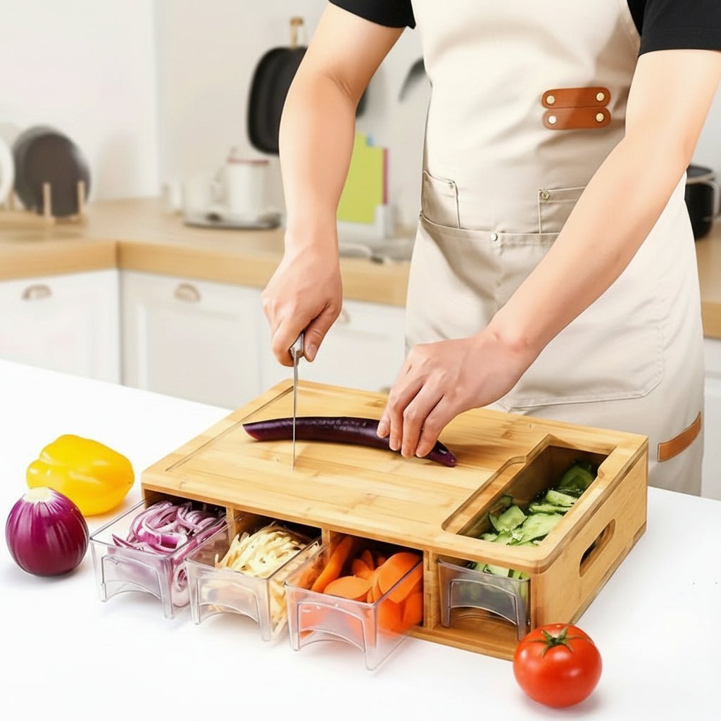 EcoWise Bamboo Cutting Board with Removable Blades and Storage Bowls