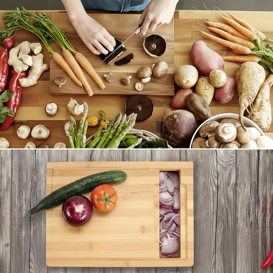 EcoWise Bamboo Cutting Board with Removable Blades and Storage Bowls