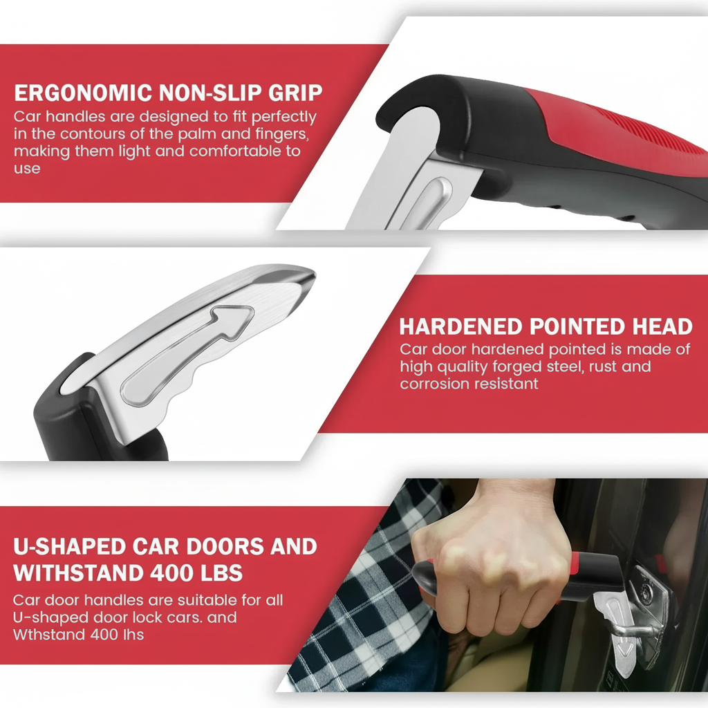 Automotive Safety Exit Tool with Glass Breaker and Grip Handle