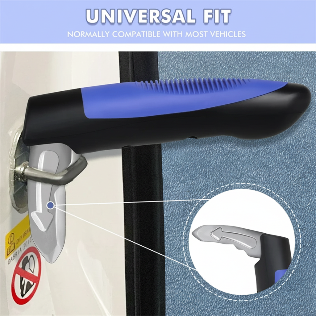 Automotive Safety Exit Tool with Glass Breaker and Grip Handle