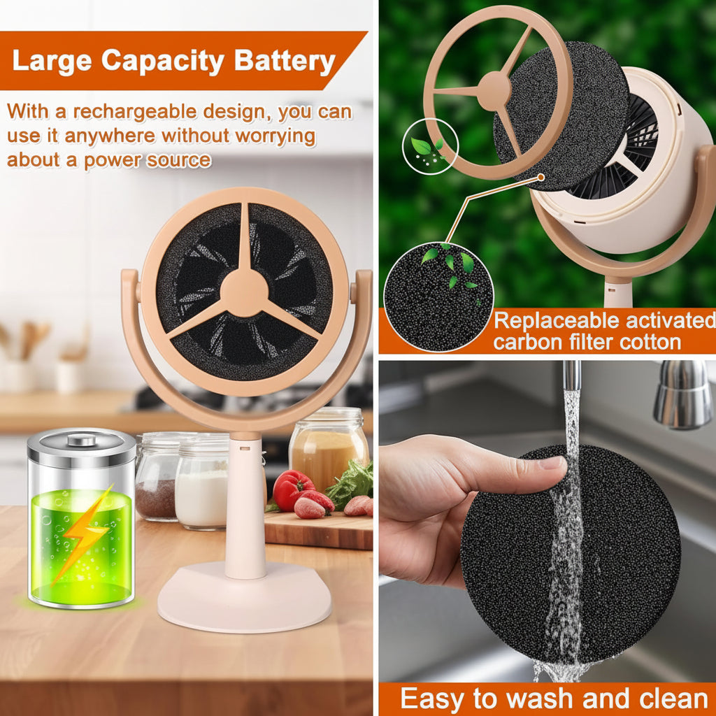 Compact Kitchen Air Purifier with Rechargeable Power
