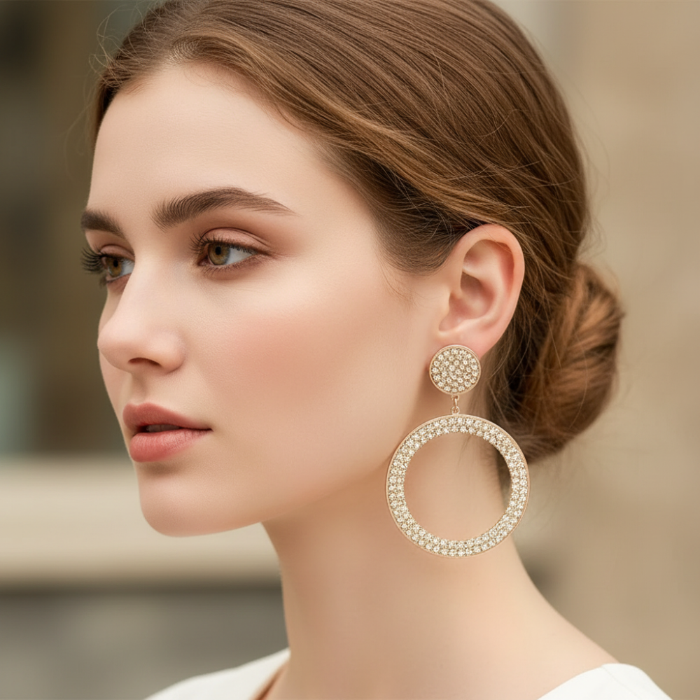 Stunning Gold Hoop Earrings with Rhinestone Accents