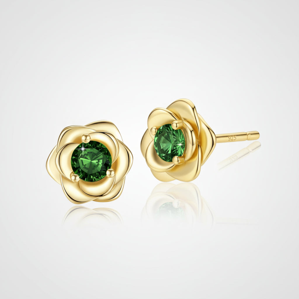 Elegant Floral Birthstone Gold Stud Earrings for Her