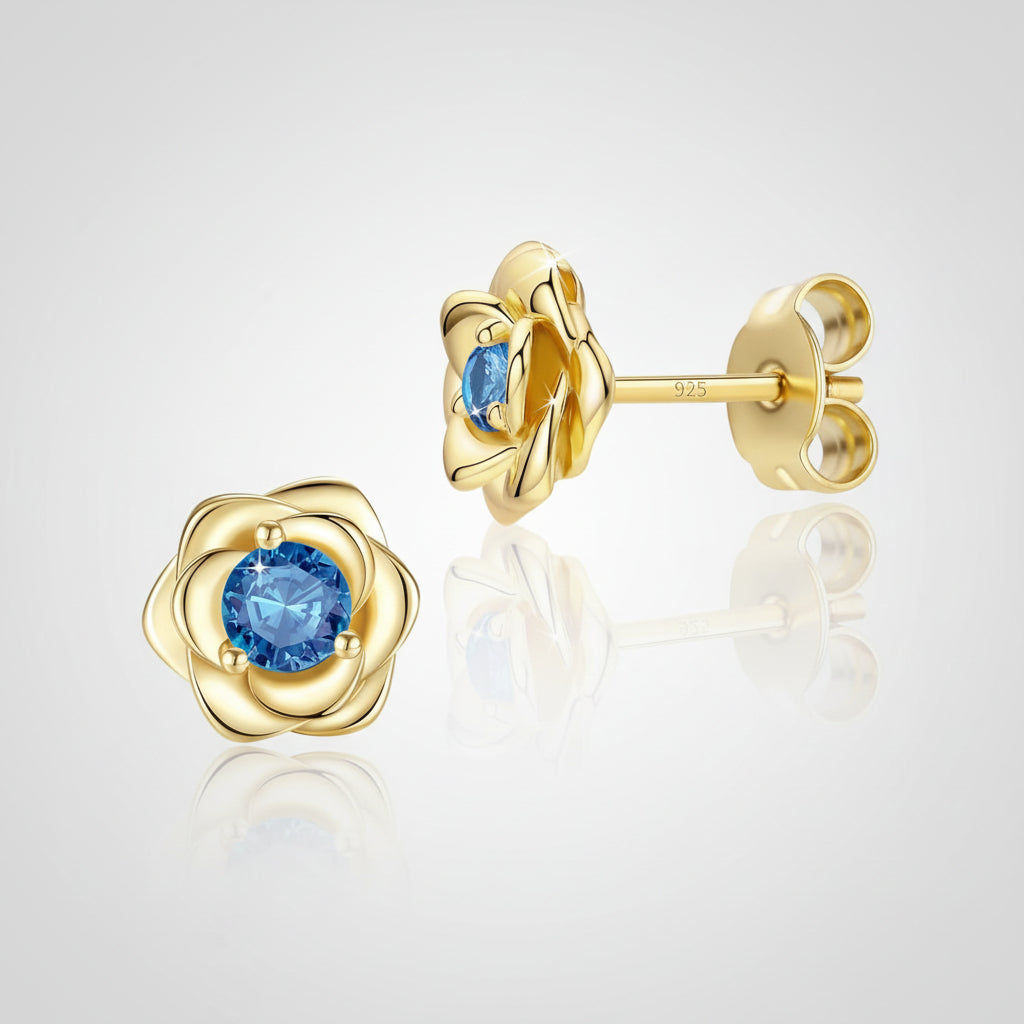 Elegant Floral Birthstone Gold Stud Earrings for Her