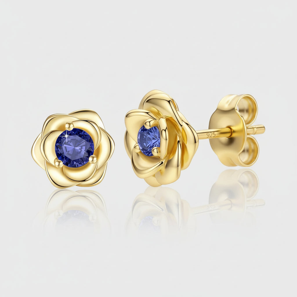 Elegant Floral Birthstone Gold Stud Earrings for Her