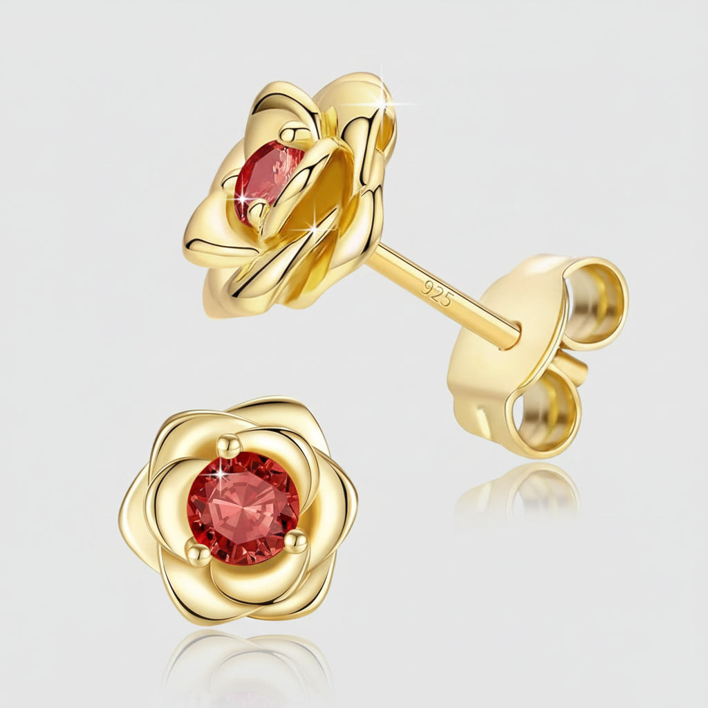 Elegant Floral Birthstone Gold Stud Earrings for Her