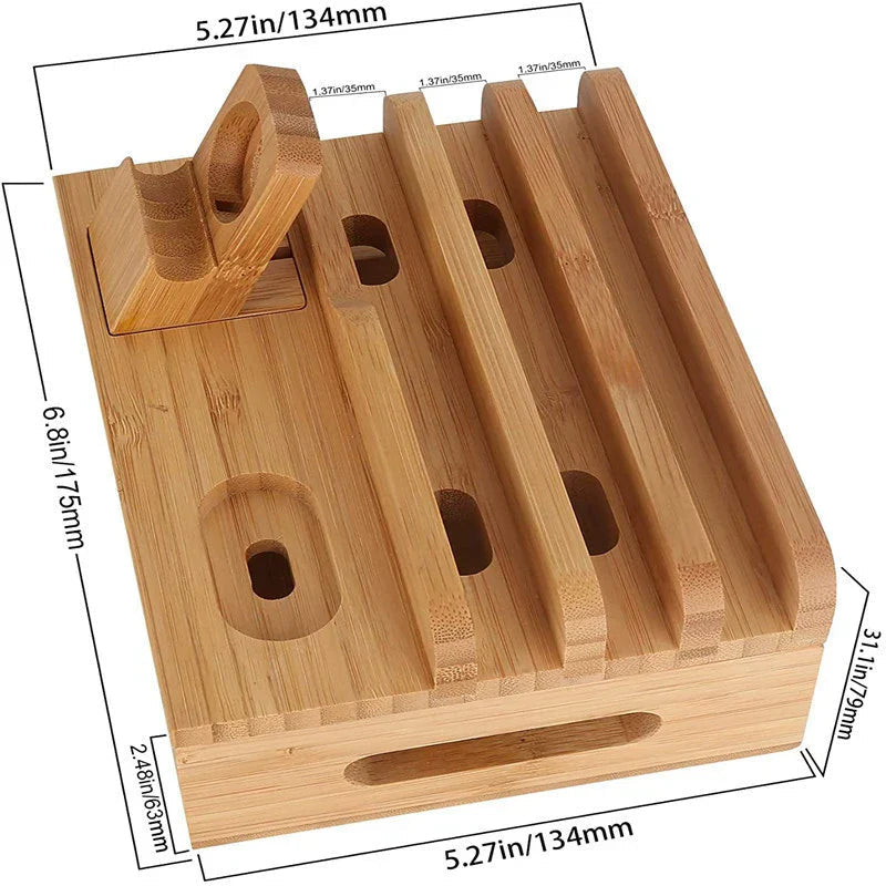 Bamboo Charging Station – 5-Port USB Hub with Cable Organizer