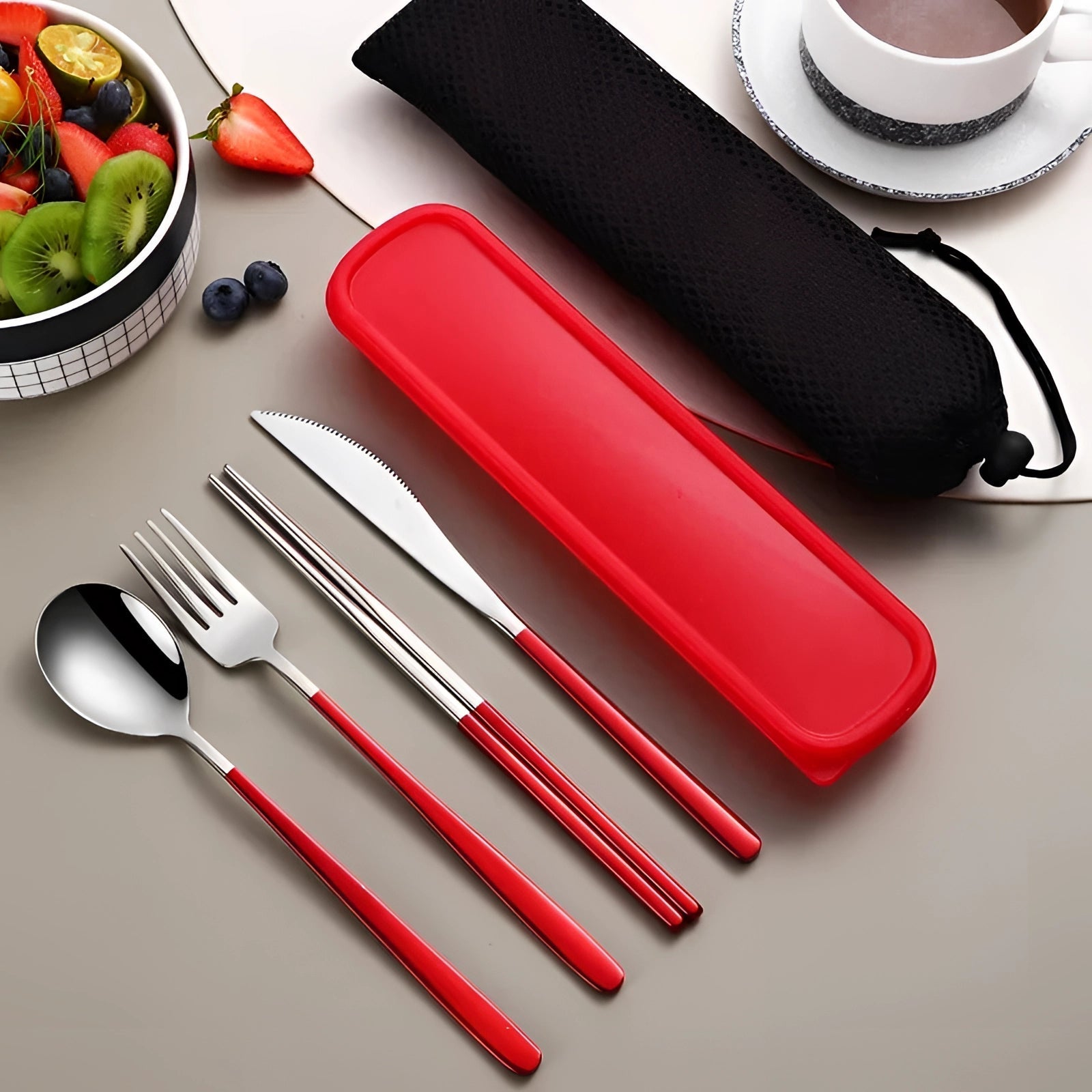 Portable Stainless Steel Utensil Set with Case - Eco-Friendly Travel Flatware