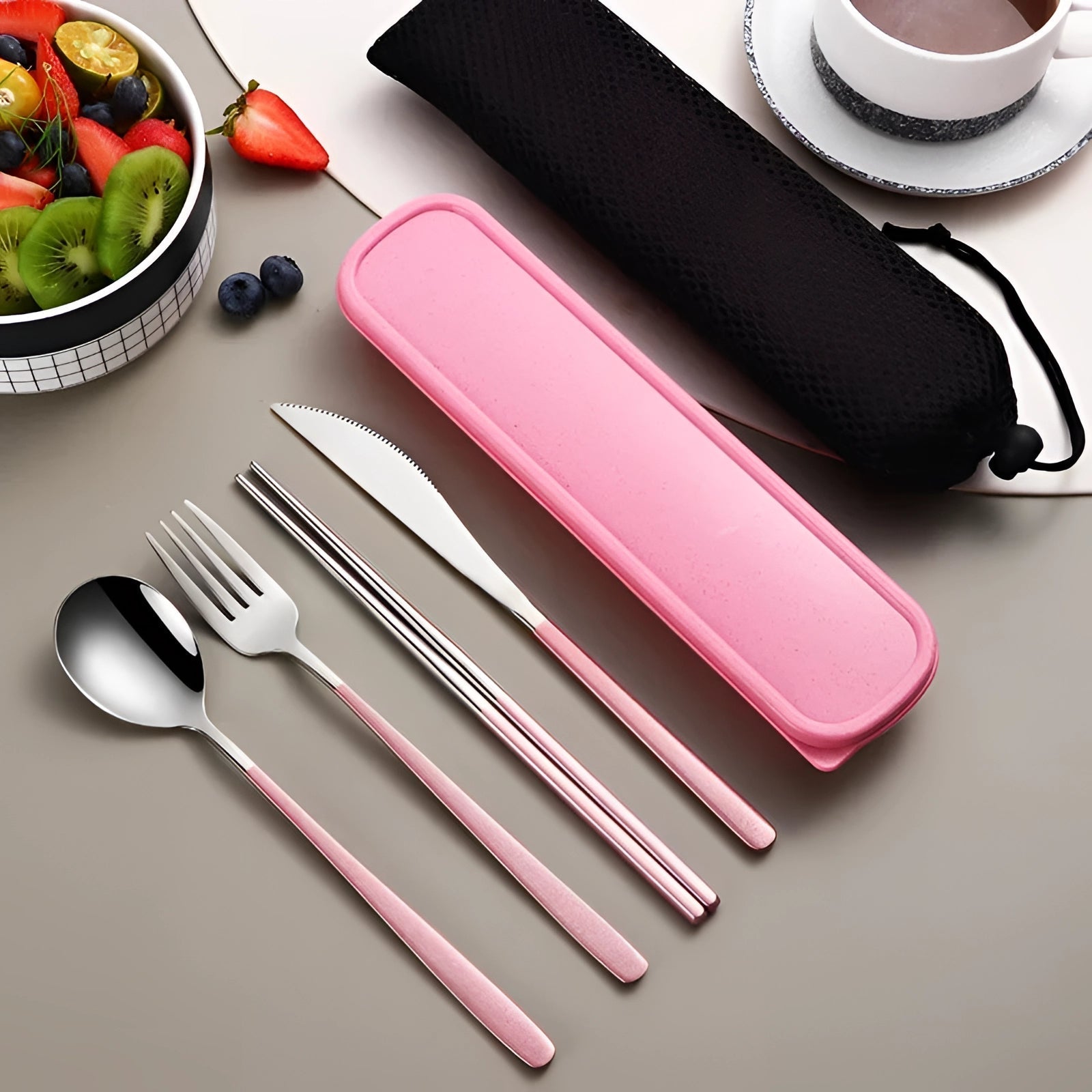 Portable Stainless Steel Utensil Set with Case - Eco-Friendly Travel Flatware