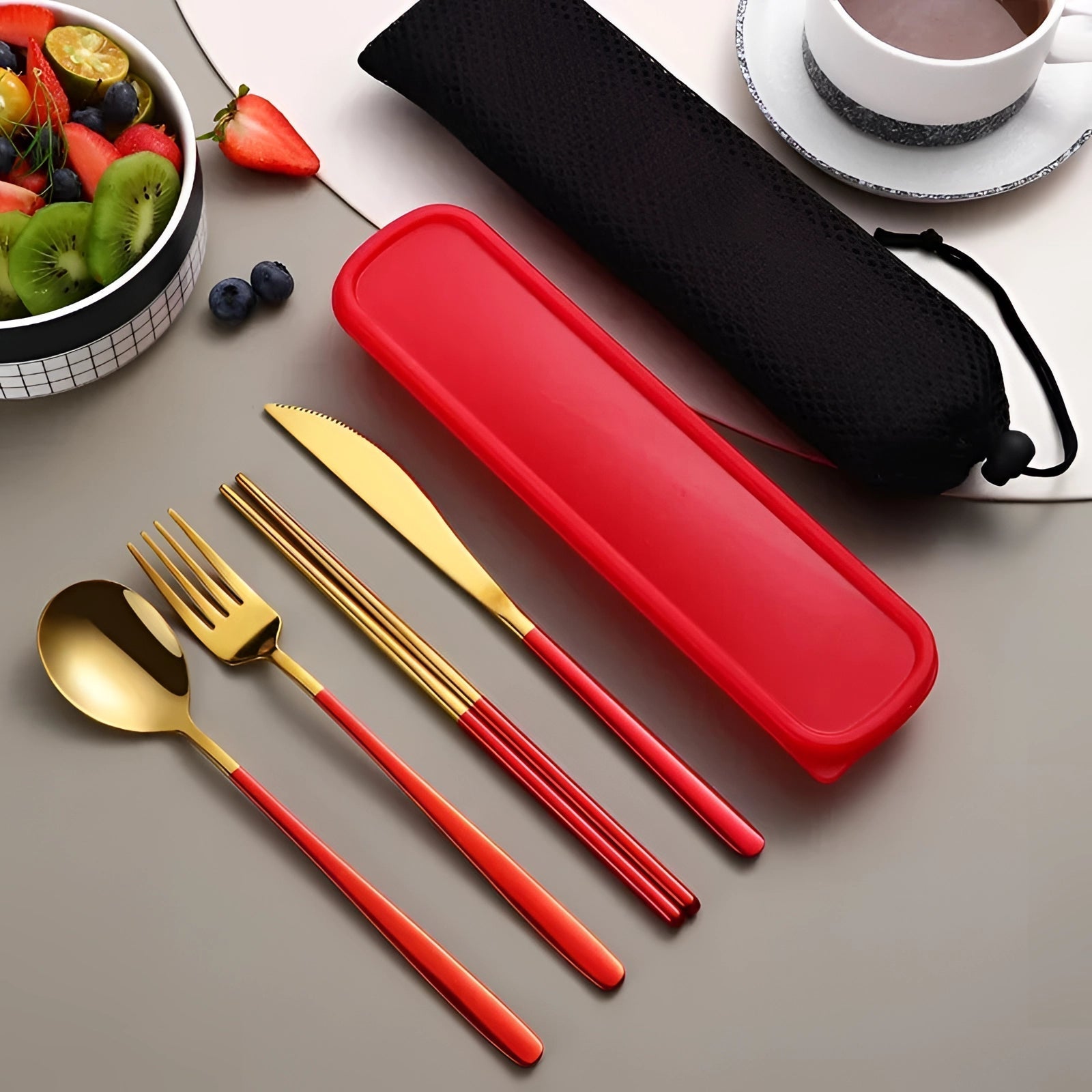 Portable Stainless Steel Utensil Set with Case - Eco-Friendly Travel Flatware