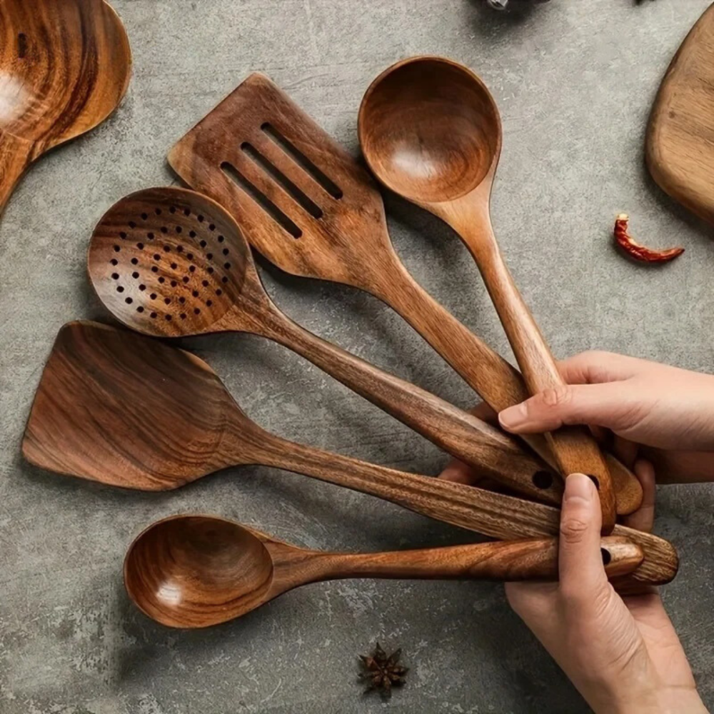 Eco-Conscious 5-Piece Wood Cooking Utensil Collection