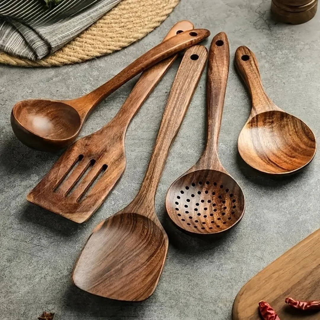 Eco-Conscious 5-Piece Wood Cooking Utensil Collection