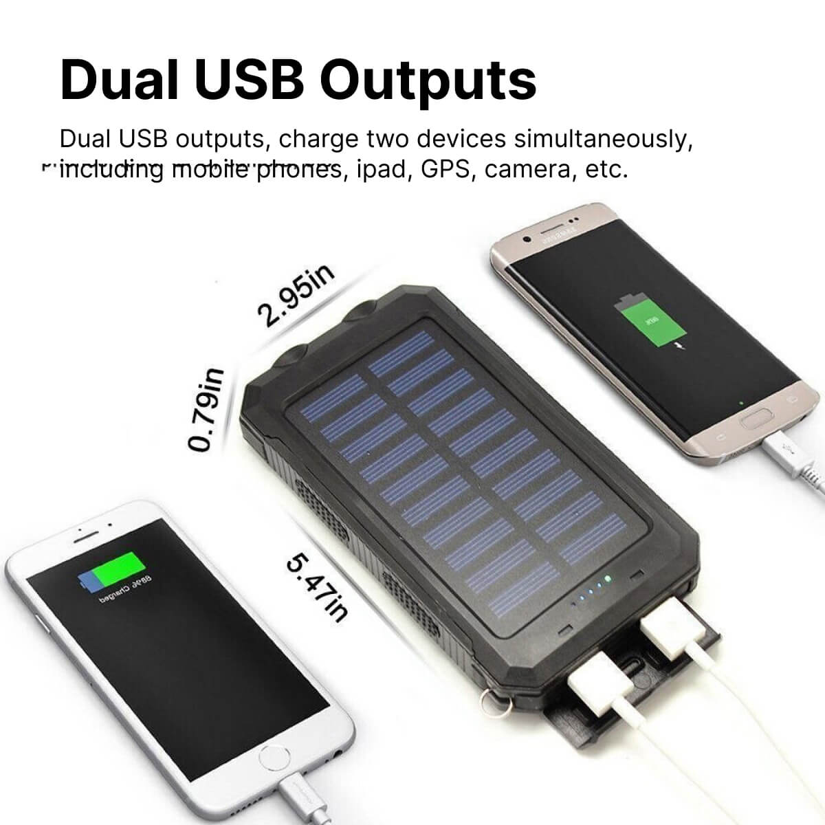 Solar Power Bank 500000mAh with Dual USB Ports and LED Light for Outdoors