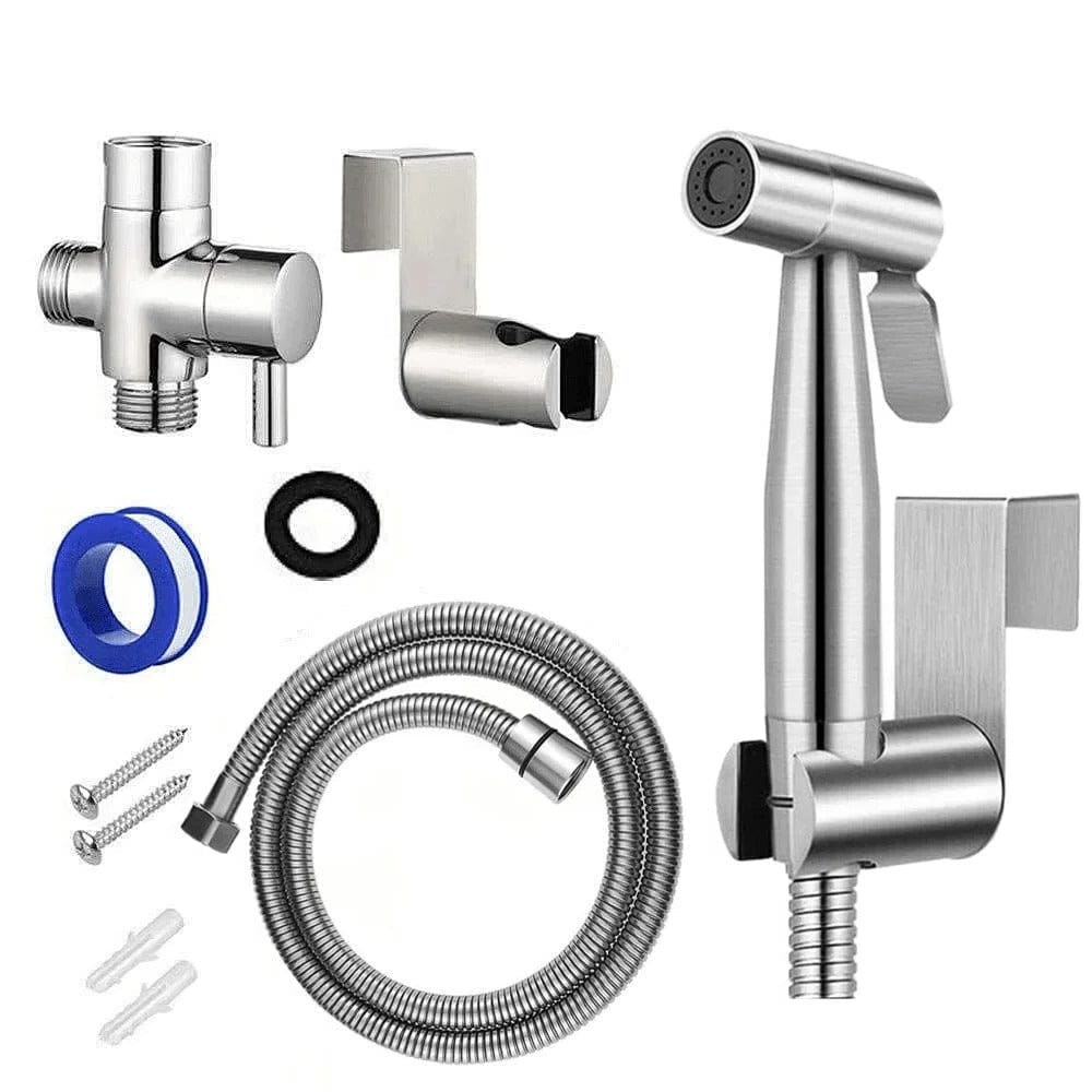 Handheld Bidet Sprayer in Stainless Steel – Adjustable Pressure with Self-Cleaning Nozzle, Easy No-Drill Setup