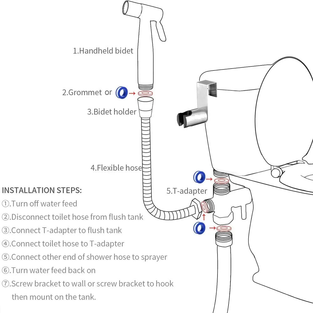 Handheld Bidet Sprayer in Stainless Steel – Adjustable Pressure with Self-Cleaning Nozzle, Easy No-Drill Setup