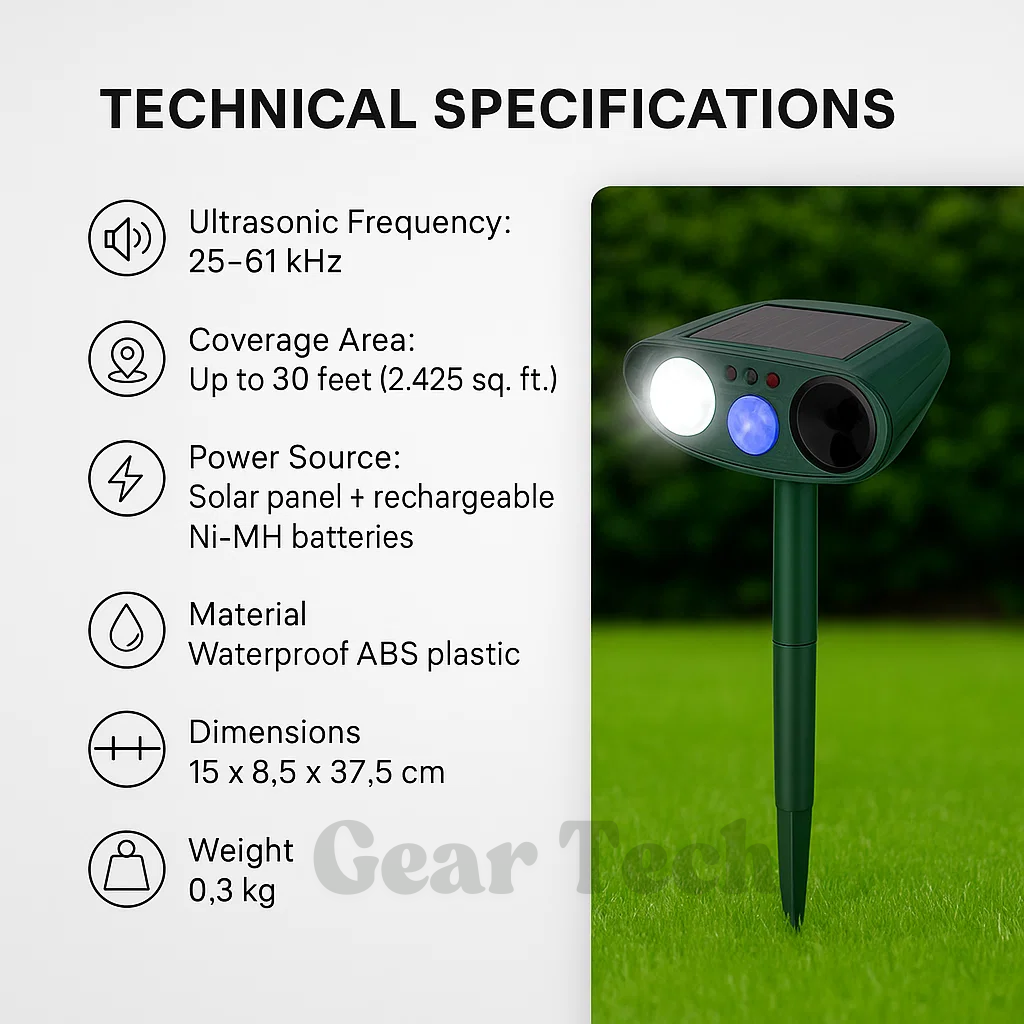 Solar-Powered Ultrasonic Rabbit Deterrent with Flashing Lights for Gardens