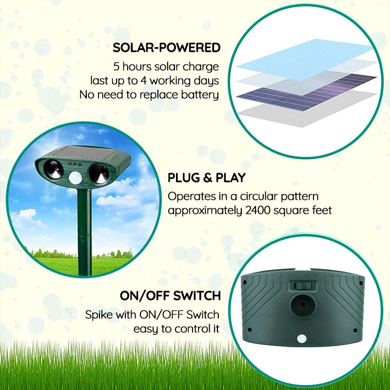 Solar-Powered Ultrasonic Rabbit Deterrent with Flashing Lights for Gardens