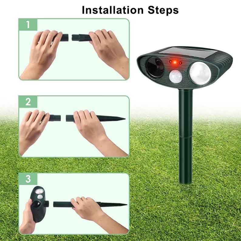 Solar-Powered Ultrasonic Rabbit Deterrent with Flashing Lights for Gardens