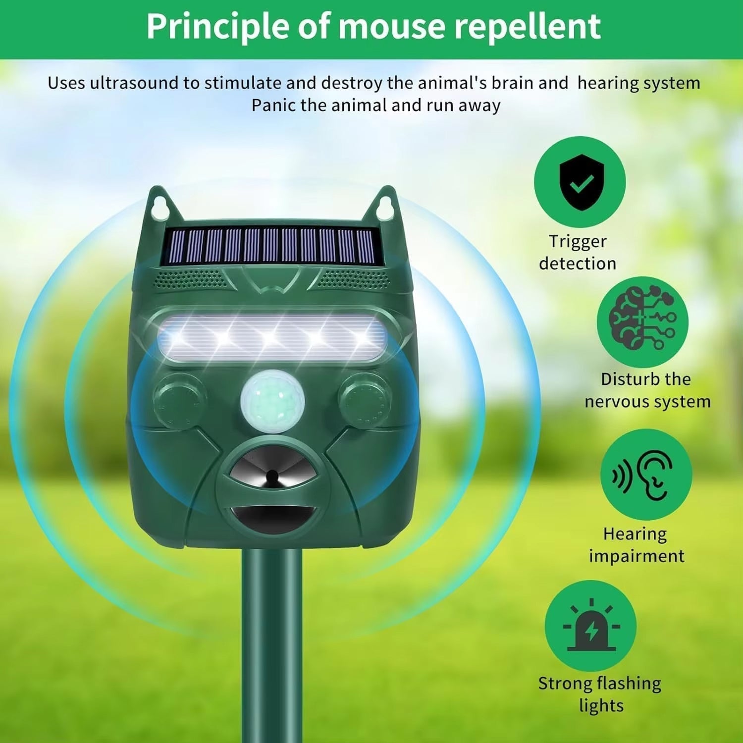 Ultrasonic Solar-Powered Cat and Bird Repellent for Garden Pest Control