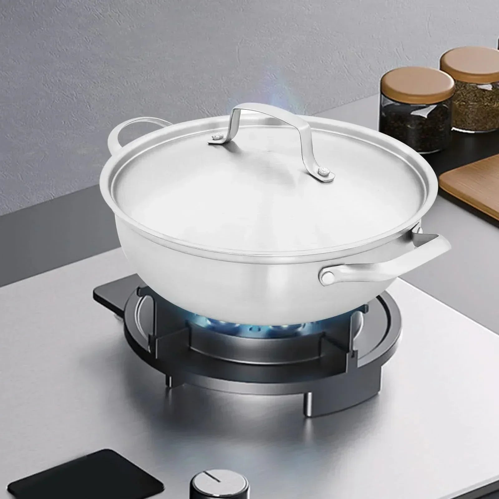 Versatile Stainless Steel Cooking Pot with Glass Lid for All Heat Sources