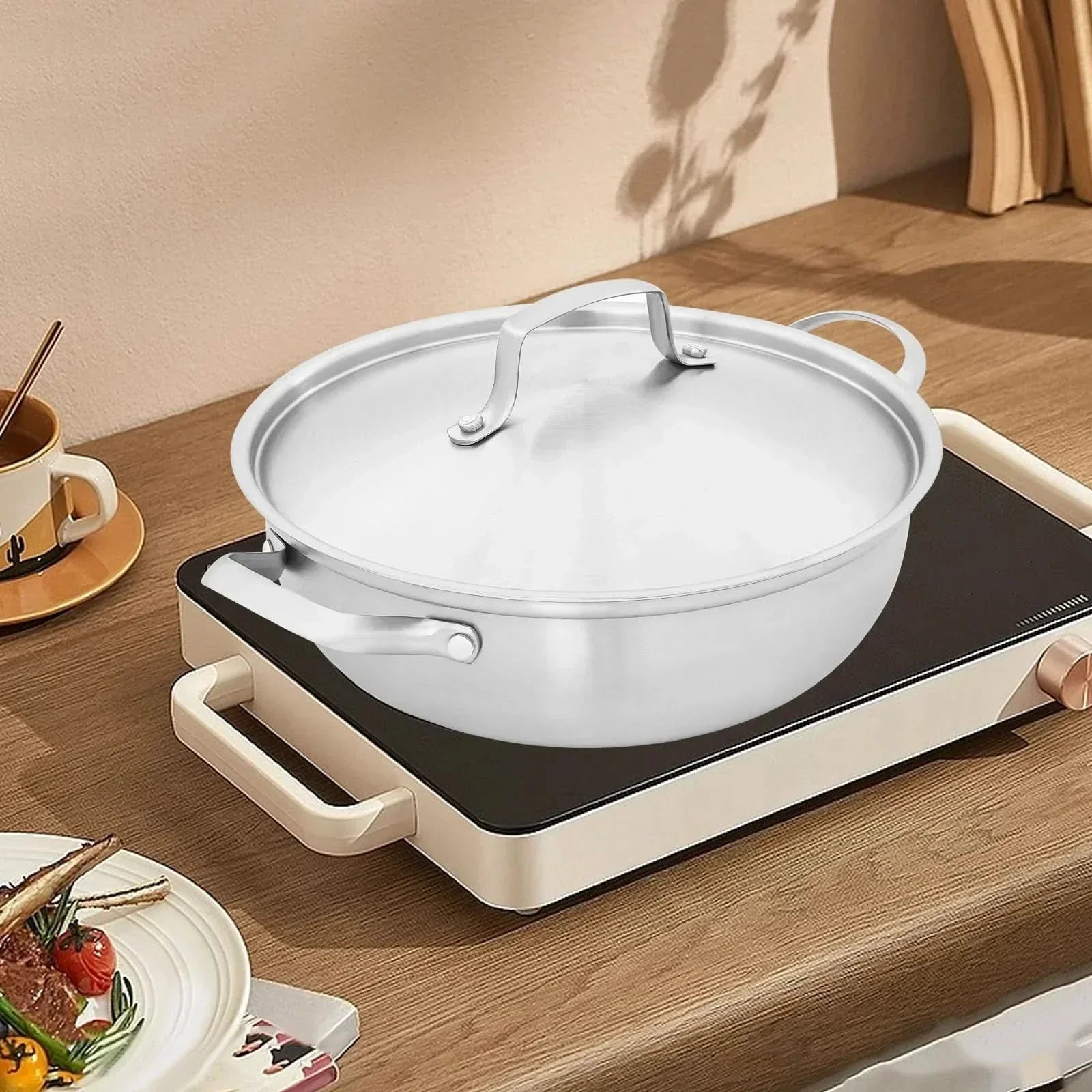 Versatile Stainless Steel Cooking Pot with Glass Lid for All Heat Sources
