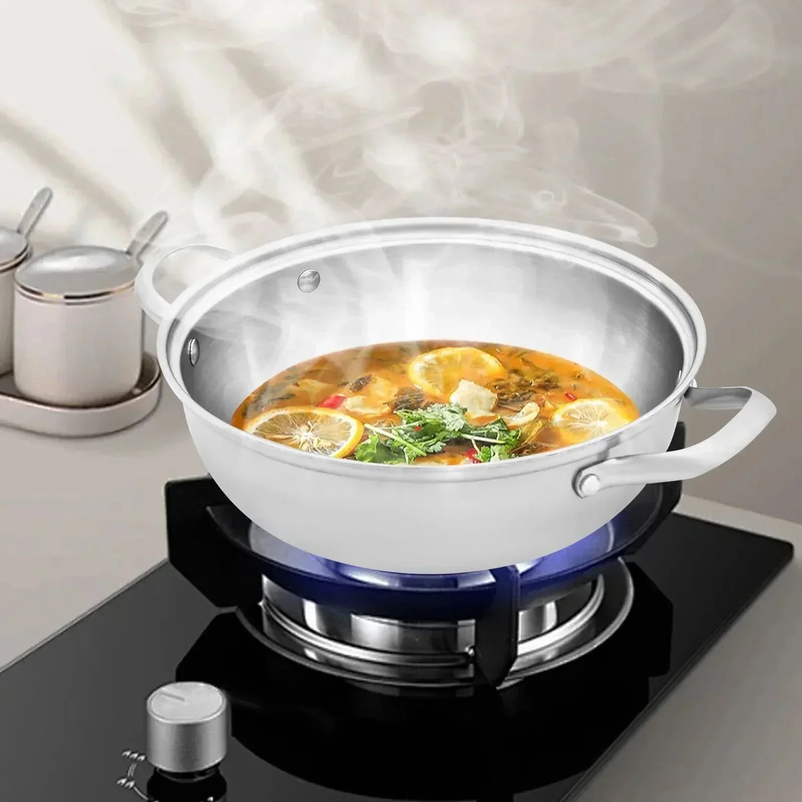 Versatile Stainless Steel Cooking Pot with Glass Lid for All Heat Sources