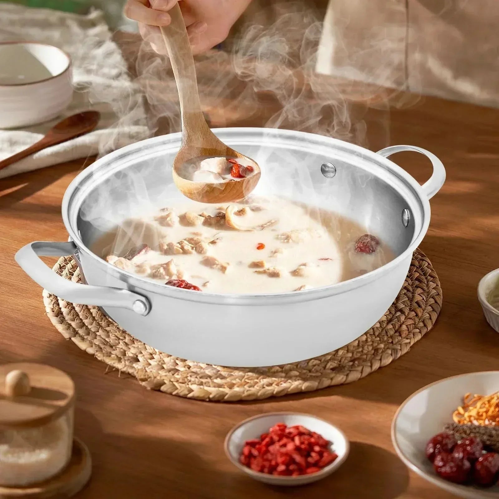 Versatile Stainless Steel Cooking Pot with Glass Lid for All Heat Sources