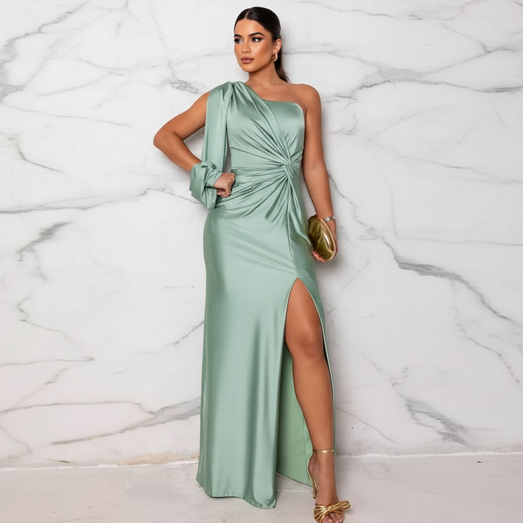 Elegant Asymmetrical One-Shoulder Dress with Chic Slit